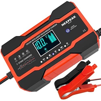 10-Amp Car Battery Charger, 12V and 24V Smart Fully Automatic Battery Charger