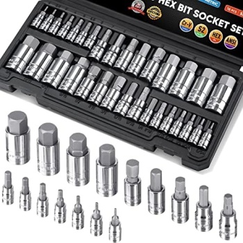 TICONN 32PCS HEX Bit Socket Set, SAE and Metric Hex Bit Set with Storage Case