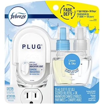 Febreze Odor-Eliminating Fade Defy PLUG Air Freshener, Linen & Sky, Starter Kit