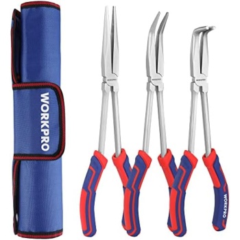 WORKPRO 3PC Long Reach Pliers Set, 11 Inch Extra Long Needle Nose Pliers Set